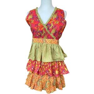 Pier 1 Multicolor Ruffles Tiered Floral Halter Apron in Pink, Orange & Green